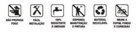 Não propaga fogo, fávil instalação, 100% resistente a humidade, dispensa manutenção e pintura, material reciclável, imune a cupim, fungo e corrosão